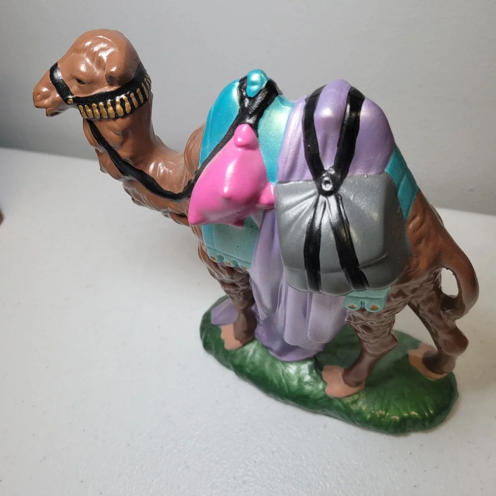 Atlantic Mold Nativity Camel Ceramic Vintage Standing Figurine Brown Teal Purple